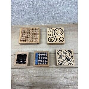 Set Of 5 Mixed Brands Wood Mounted Rubber Stamps